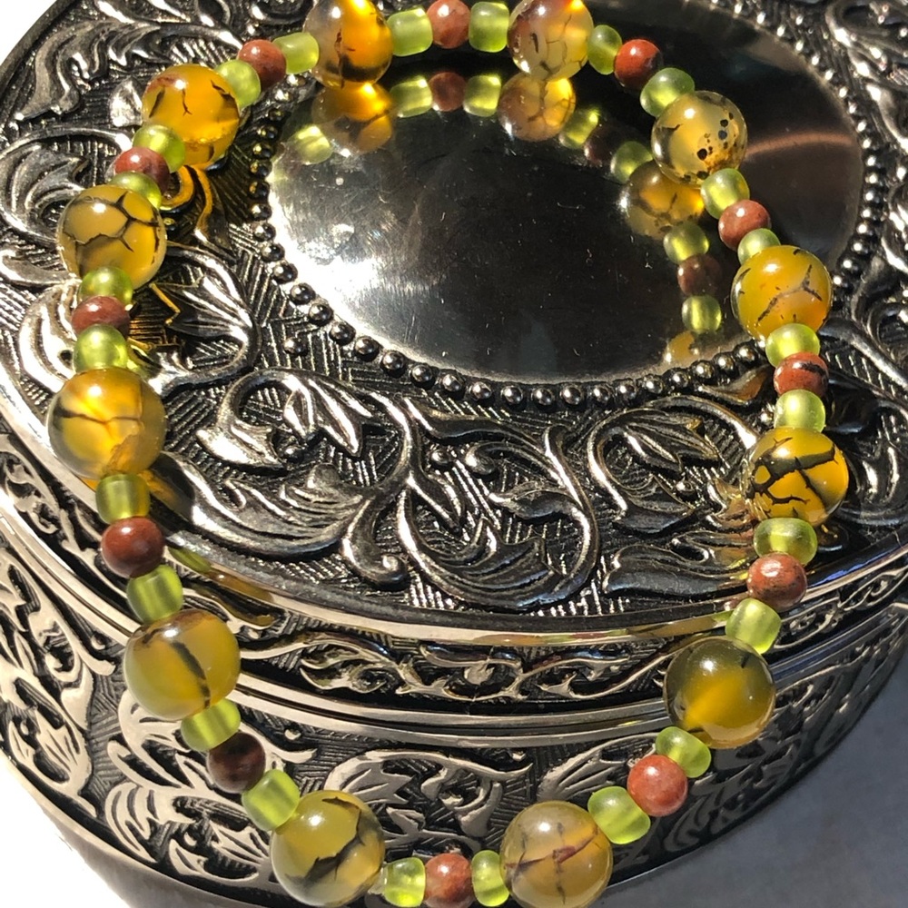 “Dragon Vein Agate” Mens Bracelet 9” (Brown & Green)